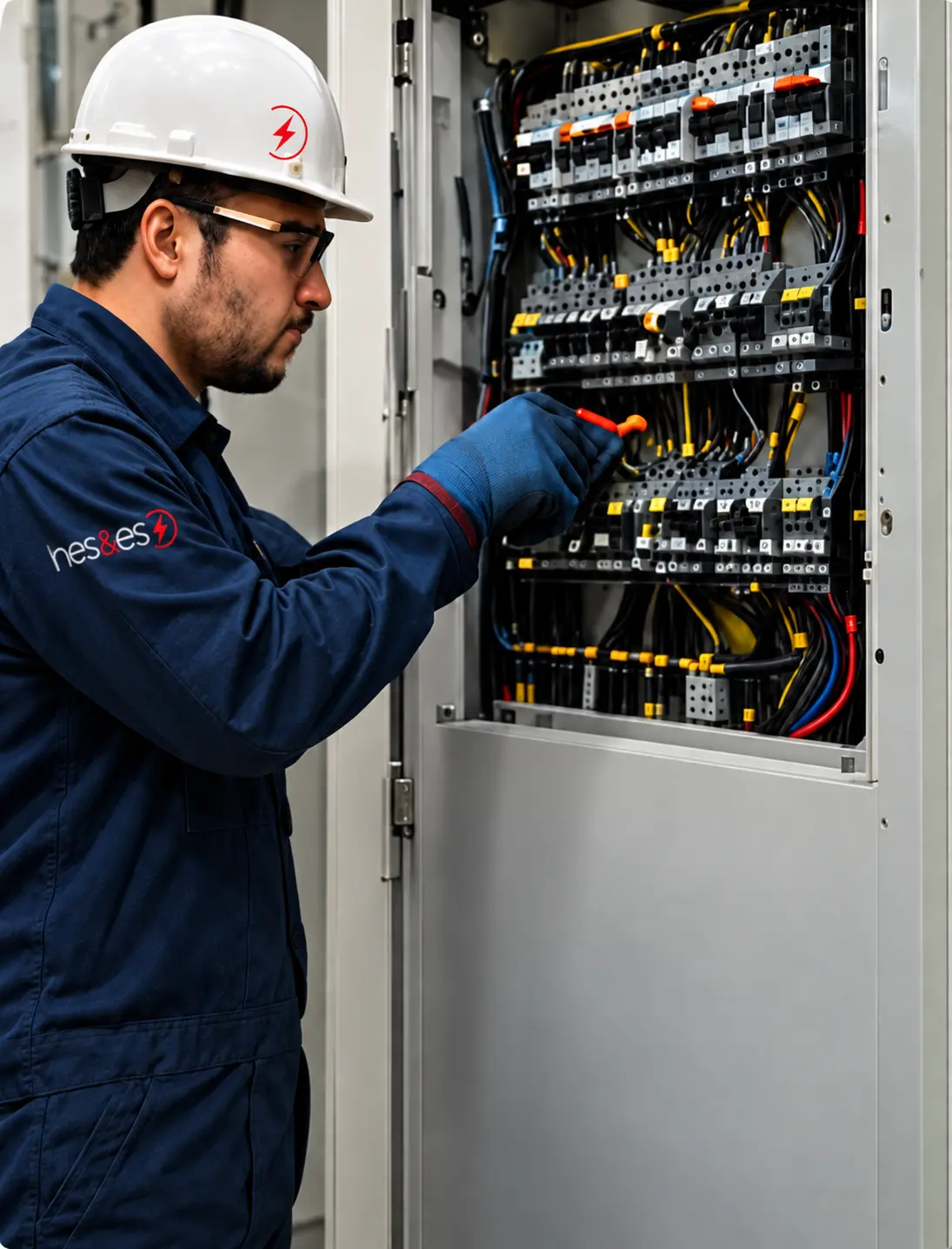 Técnico trabajando en un tablero eléctrico